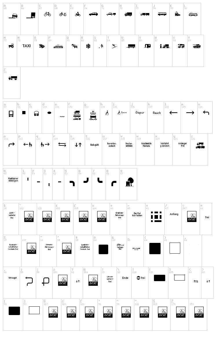 Zeichen font map